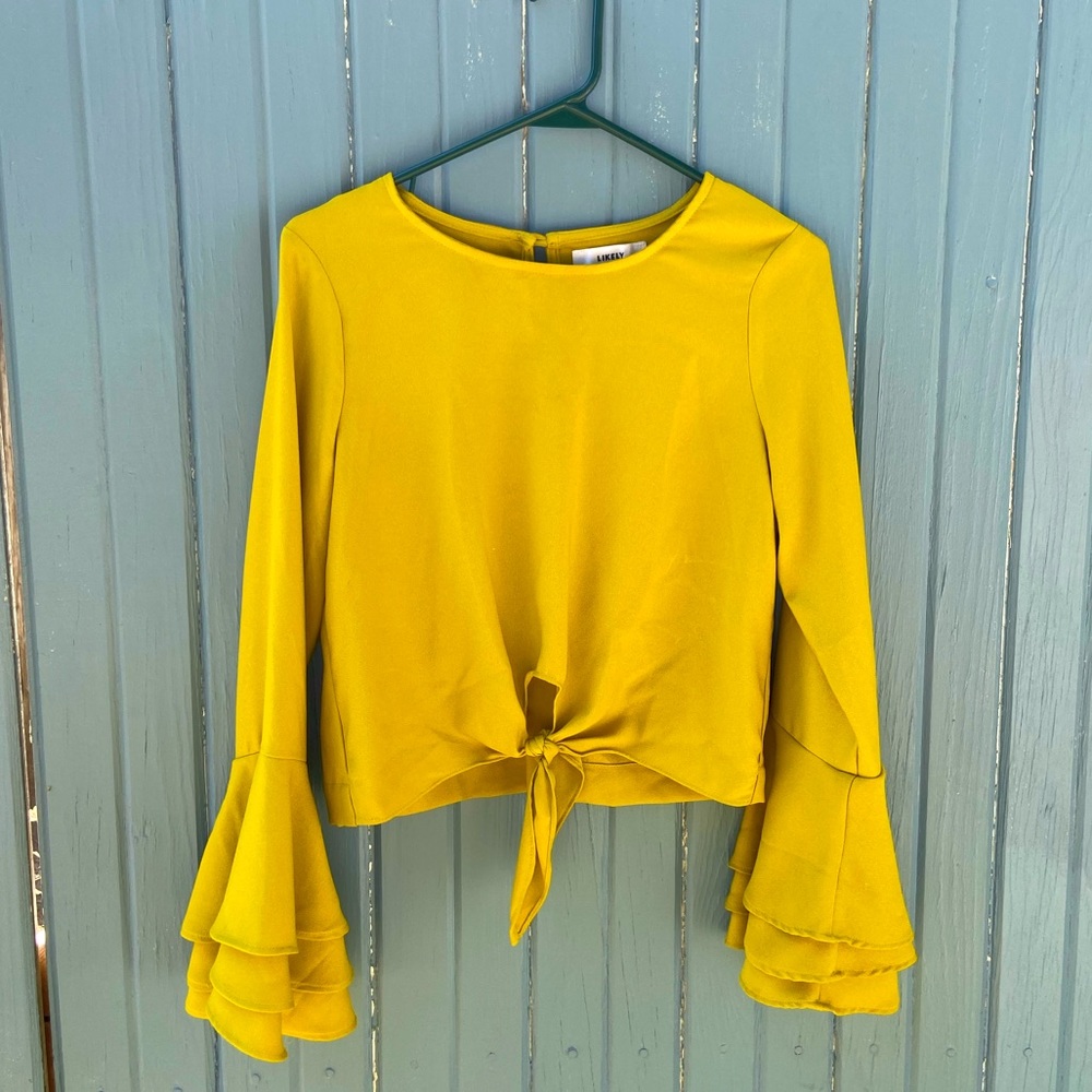 Yellow bell sleeve crop blouse